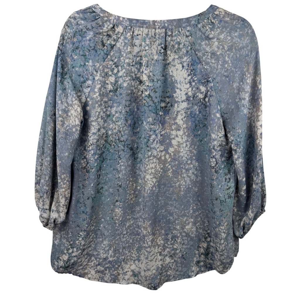Cynthia Rowley Blouse Womens Small Blue Sheer Abstract Floral V-Neck High-Low - Picture 4 of 13